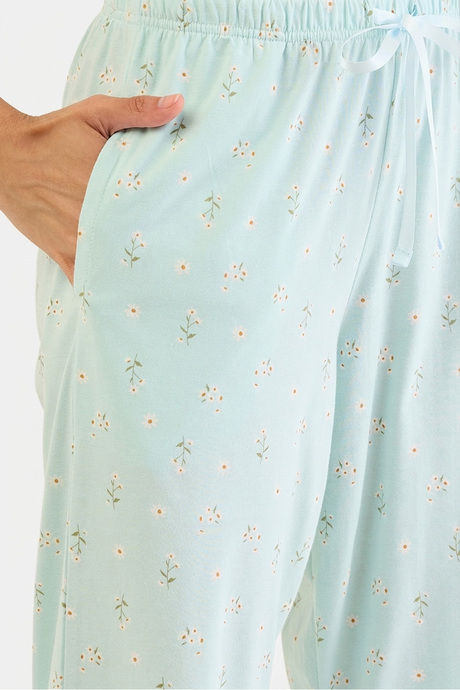 Sweet Dreams Floral Printed Pyjama  Set - Sea Green — image 7